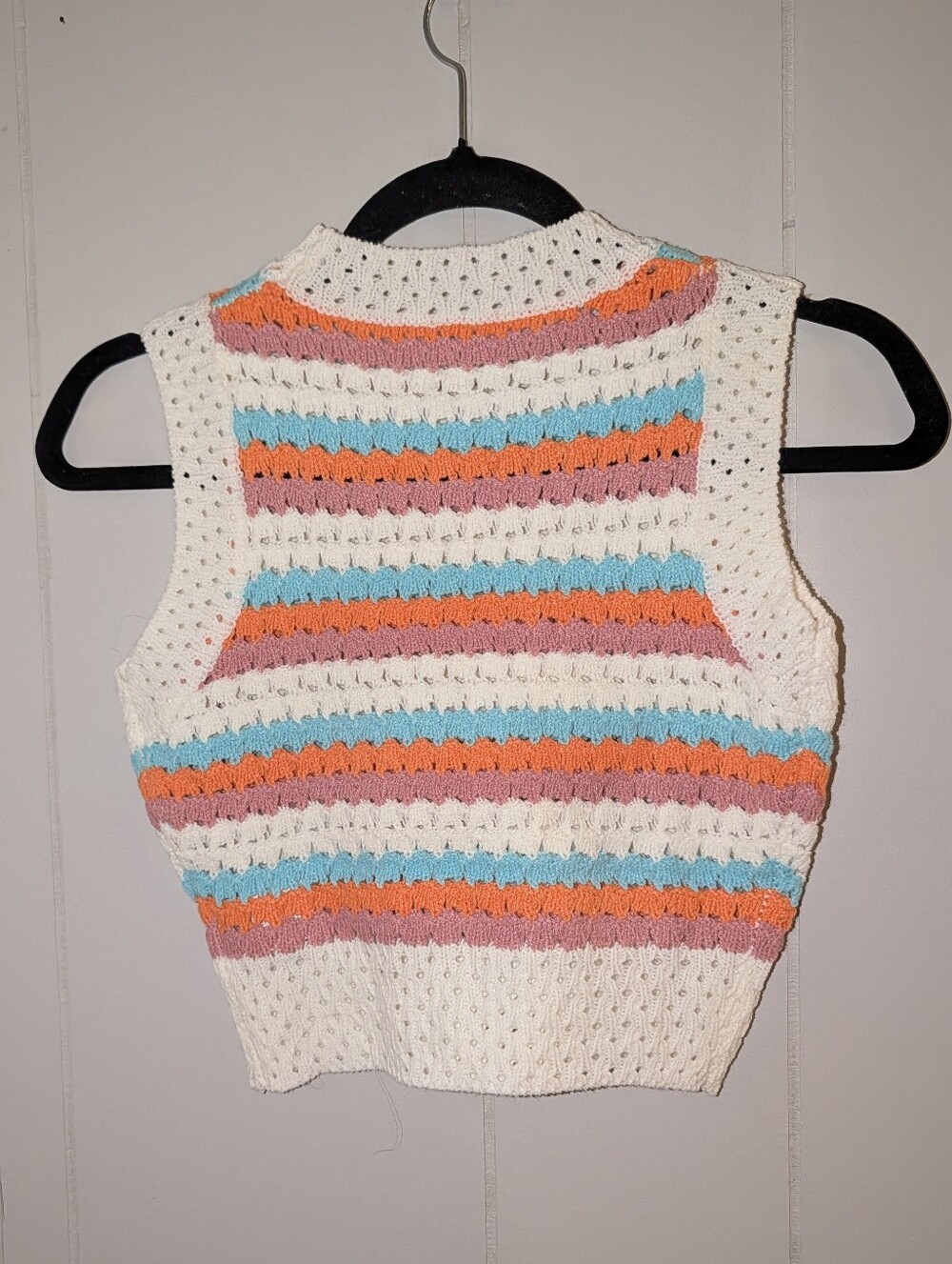 S Crochet Striped Knit Crop Tank - Cream, Peach & Aqua - Picture 2 of 4